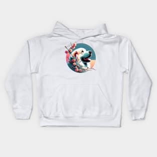 Joyful Great Pyrenees with Spring Cherry Blossoms Kids Hoodie